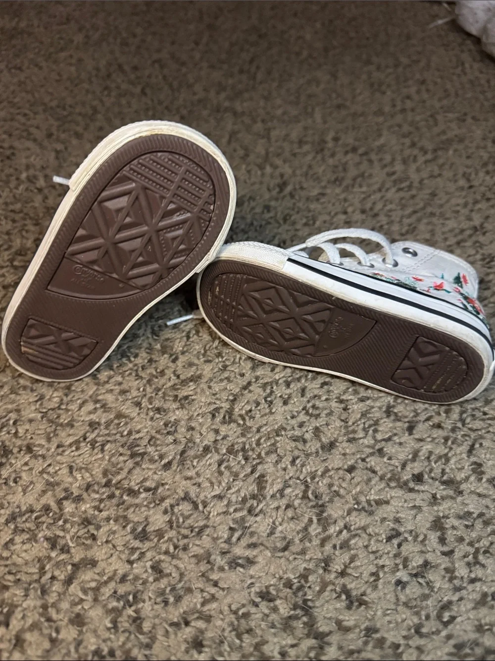 Converse White High-Top Kids Sneakers with Coral Trim and Cactus Embroidery